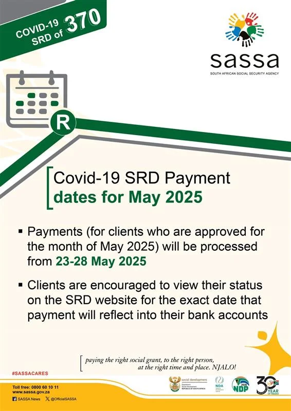 SASSA SRD R370 Payment Dates for May 2025